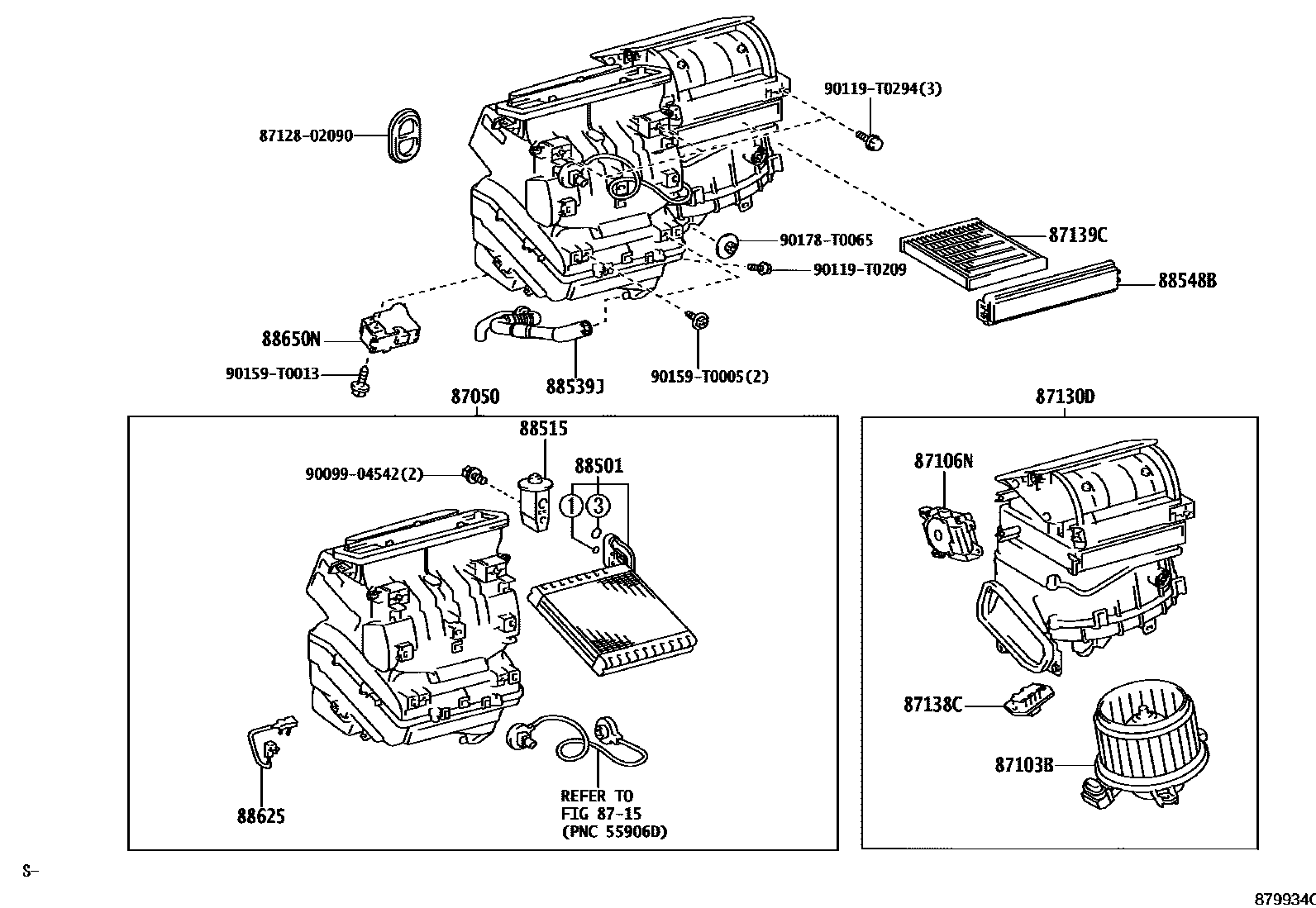 Toyota COROLLA 暖风和空调系统 - 冷却器组件 EPC diagram — 879934C