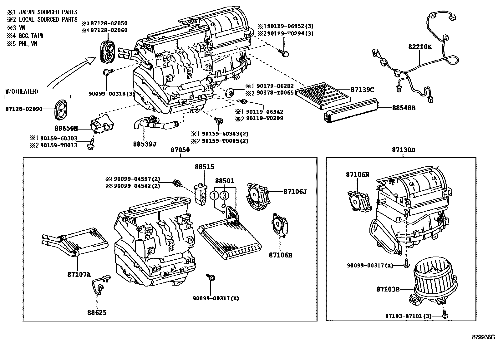 Toyota COROLLA 暖风和空调系统 - 冷却器组件 EPC diagram — 879936G