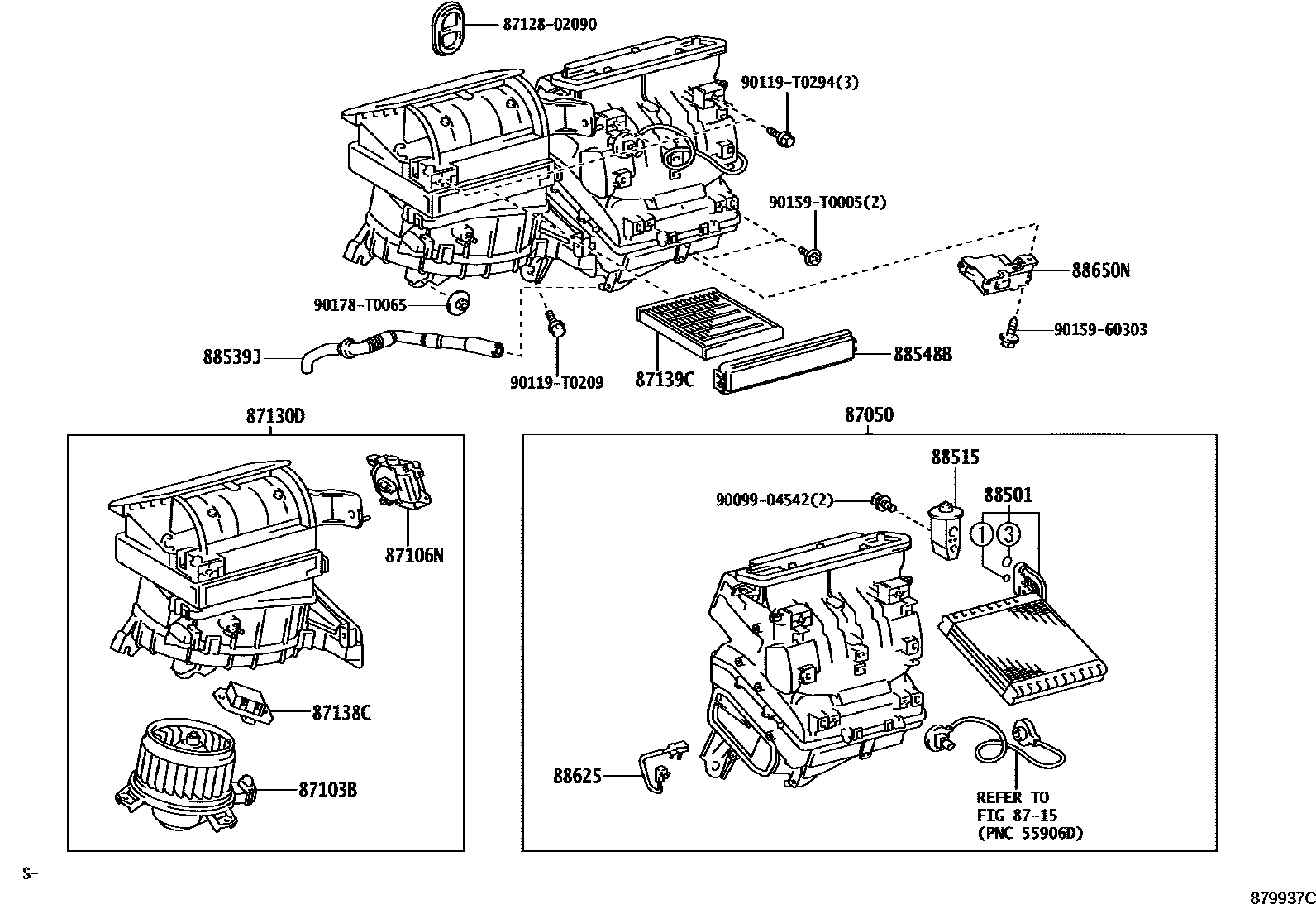 Toyota COROLLA 暖风和空调系统 - 冷却器组件 EPC diagram — 879937C