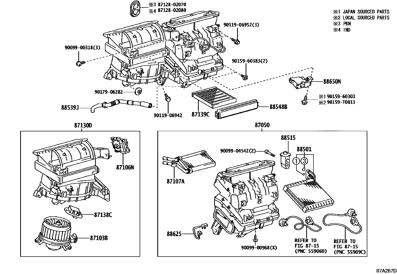 Toyota COROLLA 暖风和空调系统 - 冷却器组件 EPC diagram — 87A287D