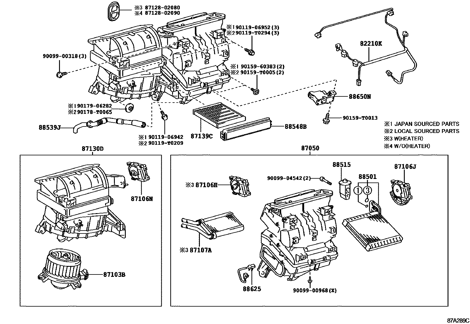 Toyota COROLLA 暖风和空调系统 - 冷却器组件 EPC diagram — 87A289C