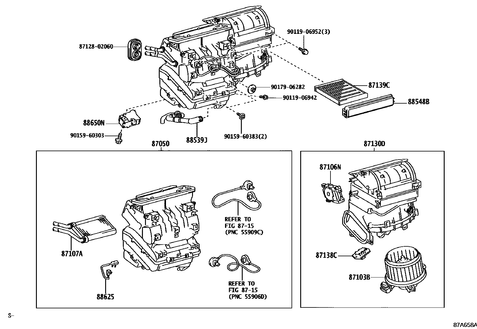 Toyota COROLLA 暖风和空调系统 - 冷却器组件 EPC diagram — 87A658A
