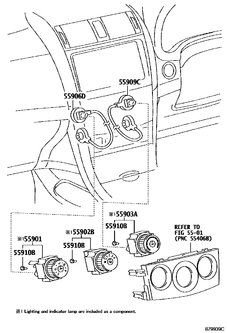 Toyota COROLLA 暖风和空调系统 - 控制器和风管 EPC diagram — 879939C