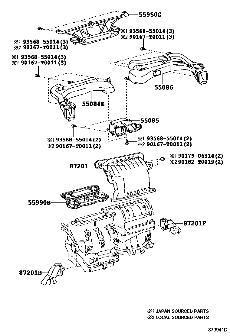 Toyota COROLLA 暖风和空调系统 - 控制器和风管 EPC diagram — 879941D