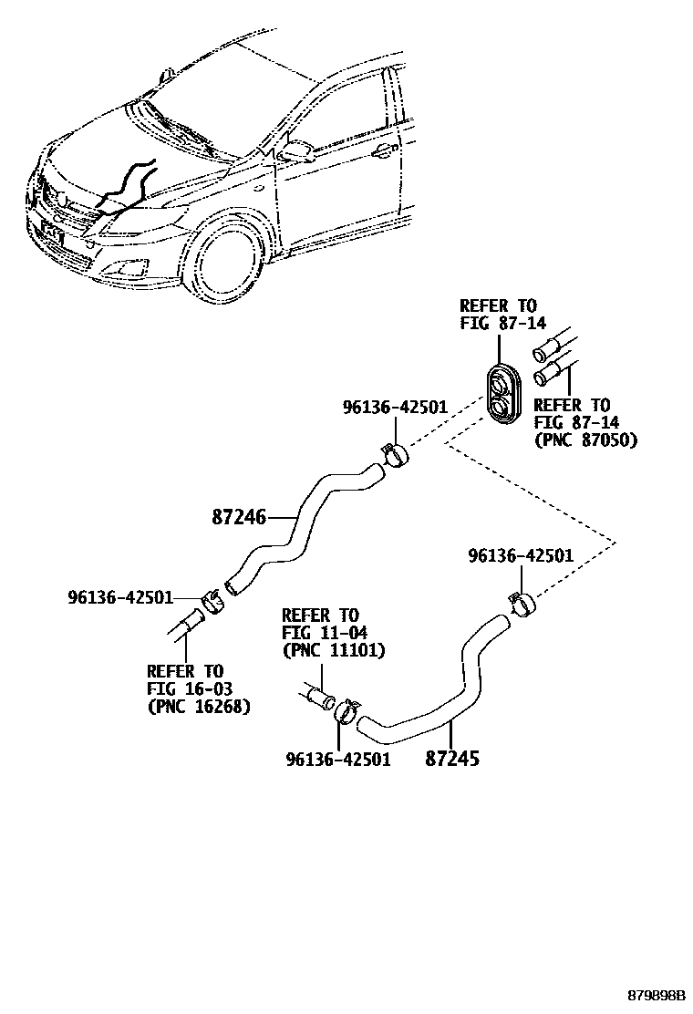 Toyota COROLLA 暖风和空调系统 - 水管 EPC diagram — 879898B