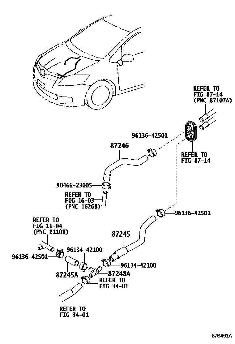 Toyota COROLLA 暖风和空调系统 - 水管 EPC diagram — 87B461A