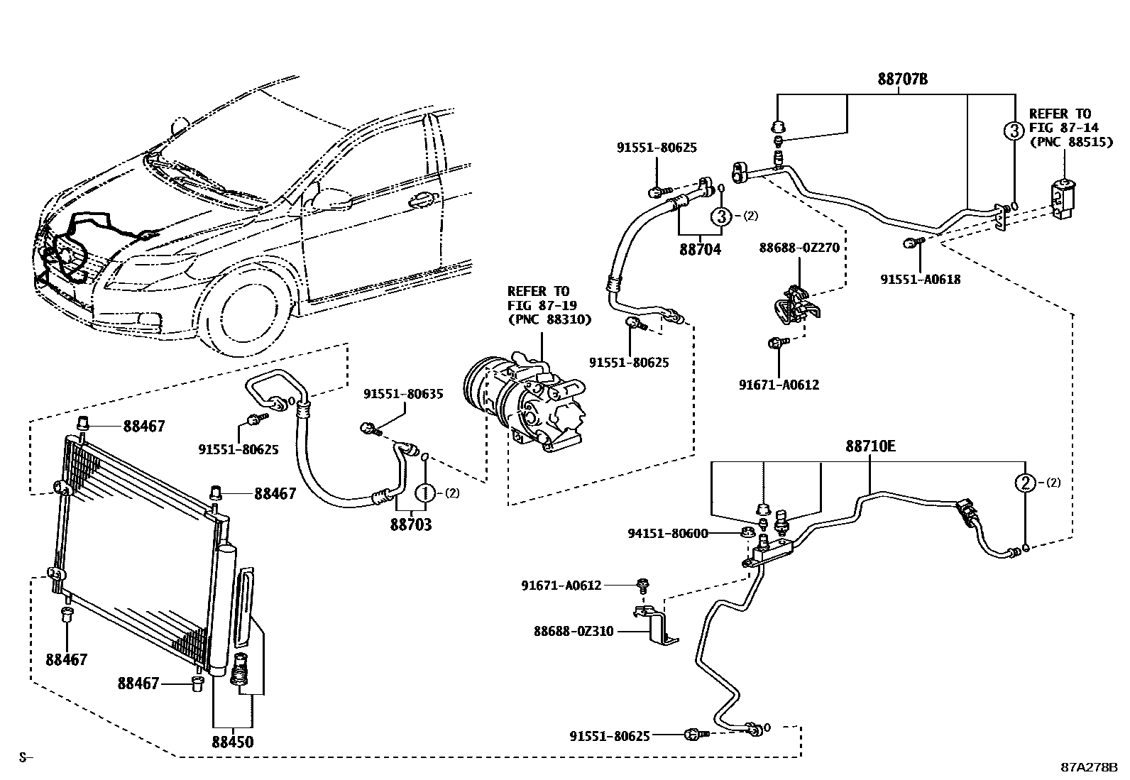 Toyota COROLLA Heating & Air Conditioning - Cooler Piping EPC diagram — 87A278B
