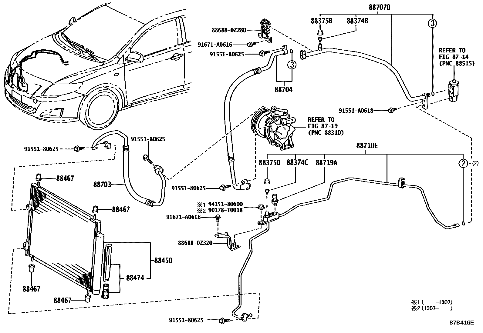 Toyota COROLLA Heating & Air Conditioning - Cooler Piping EPC diagram — 87B416E