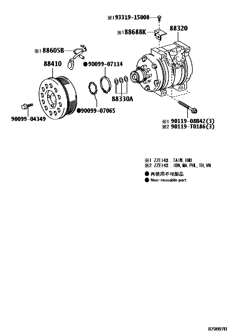 Toyota COROLLA Heating & Air Conditioning - Compressor EPC diagram — 879897C