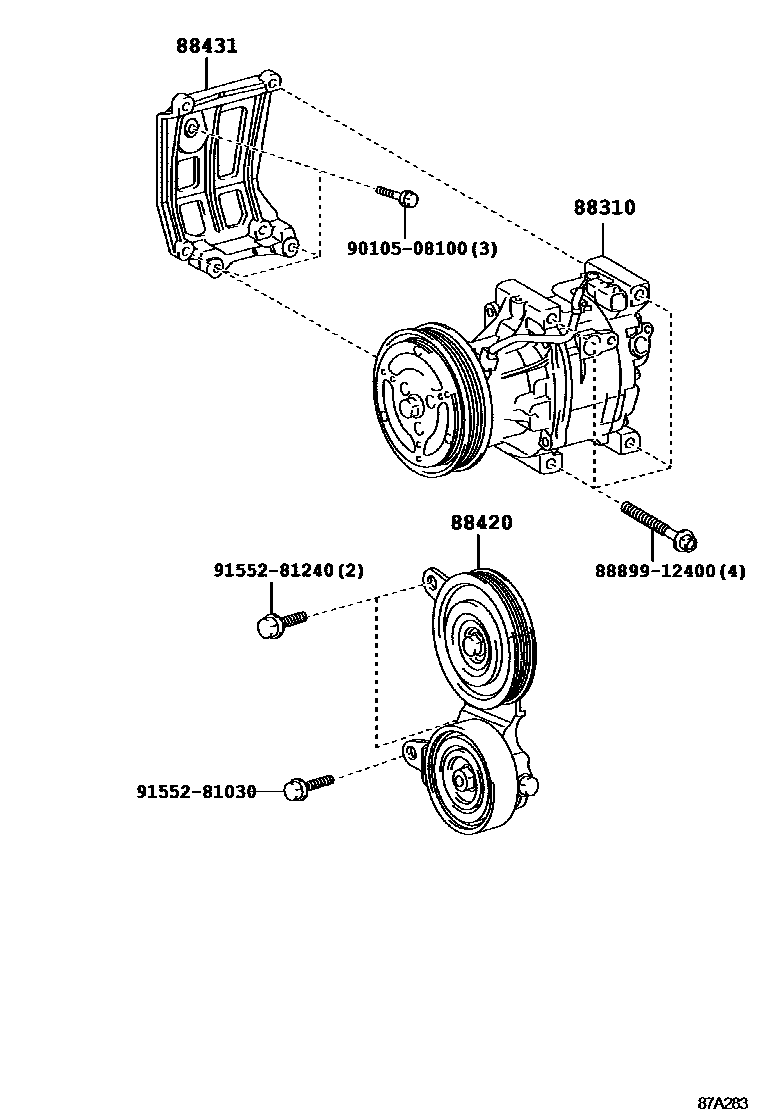 Toyota COROLLA Heating & Air Conditioning - Compressor EPC diagram — 87A283