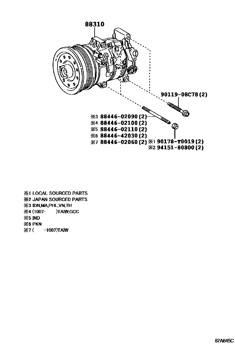 Toyota COROLLA Heating & Air Conditioning - Compressor EPC diagram — 87A645C