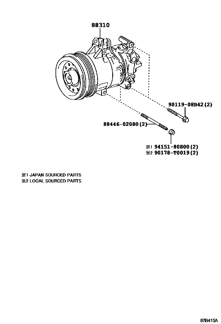 Toyota COROLLA Heating & Air Conditioning - Compressor EPC diagram — 87B415A