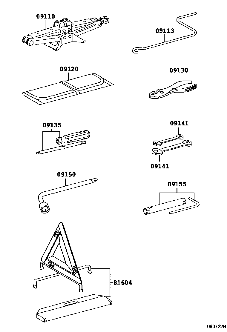 Toyota COROLLA Standard Tools EPC diagram — 090722B