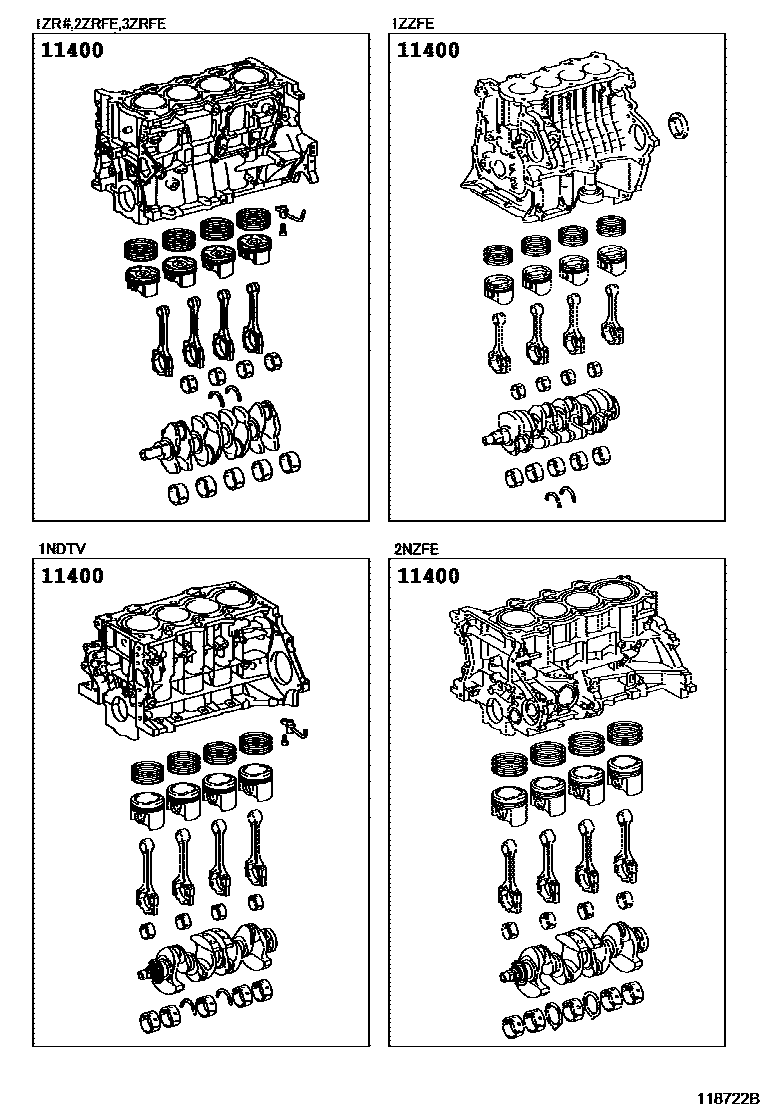 Toyota COROLLA Short Block Assembly EPC diagram — 118722B