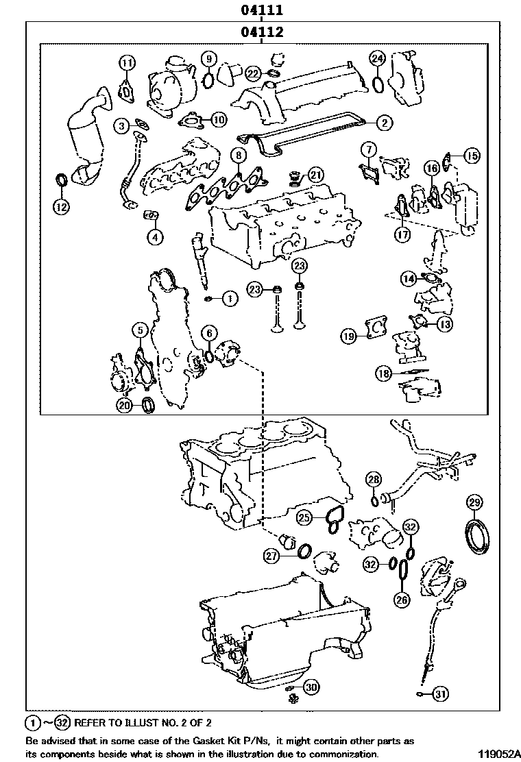 Toyota COROLLA Engine Overhaul Gasket Kit EPC diagram — 119052A
