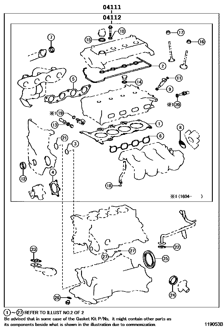 Toyota COROLLA Engine Overhaul Gasket Kit EPC diagram — 119053B