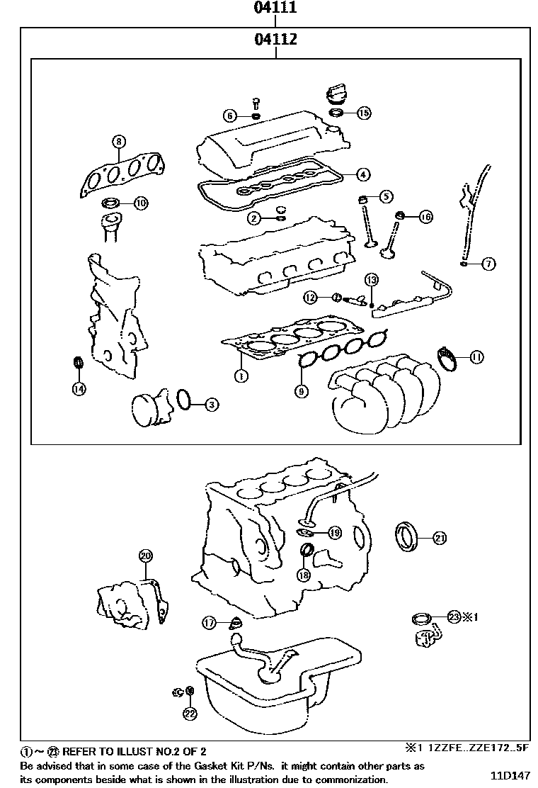 Toyota COROLLA Engine Overhaul Gasket Kit EPC diagram — 11D147