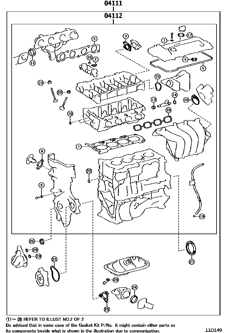 Toyota COROLLA Engine Overhaul Gasket Kit EPC diagram — 11D149