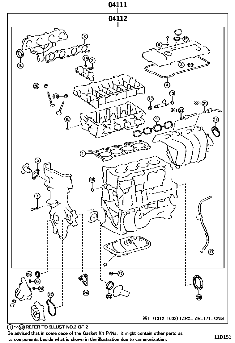 Toyota COROLLA Engine Overhaul Gasket Kit EPC diagram — 11D151