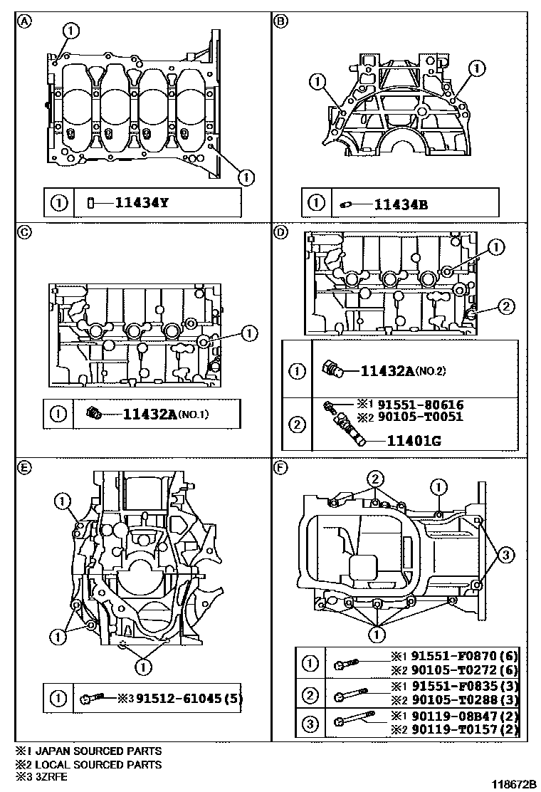 Toyota COROLLA Cylinder Block EPC diagram — 118672B