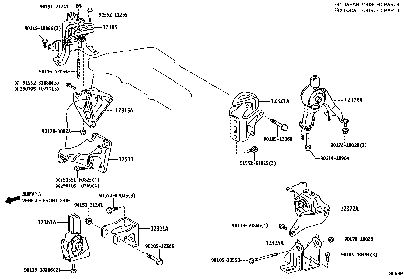 Toyota COROLLA Engine Mounting EPC diagram — 118698B