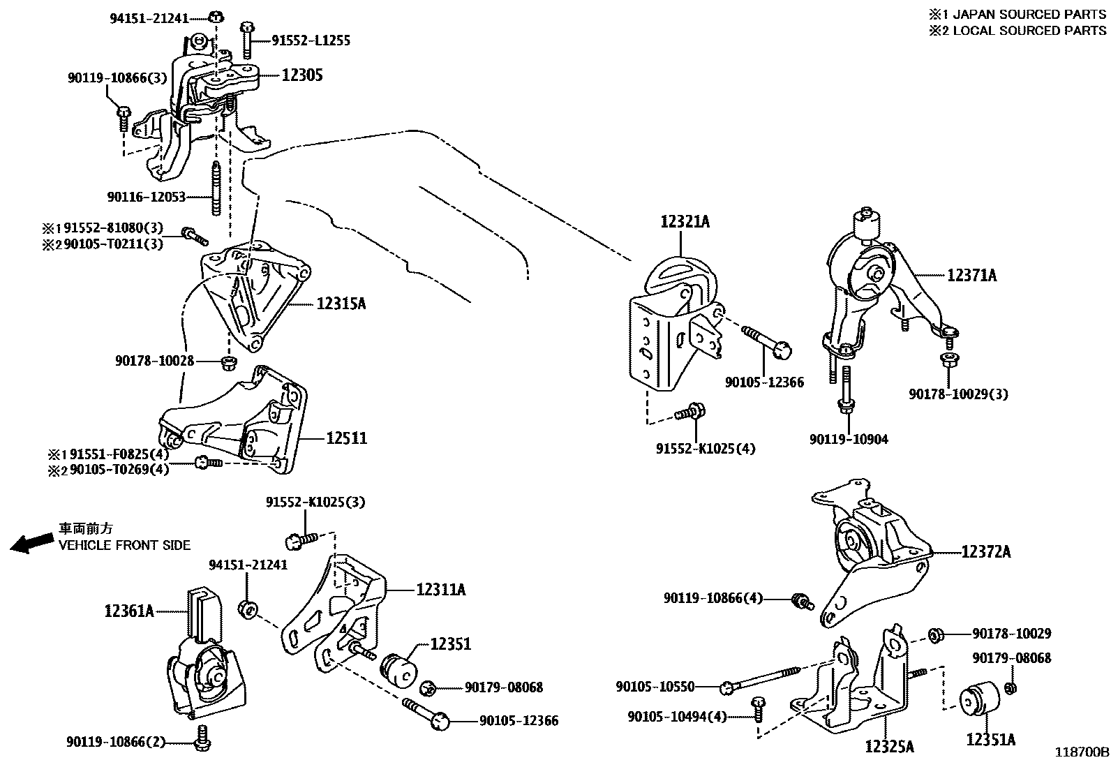 Toyota COROLLA Engine Mounting EPC diagram — 118700B