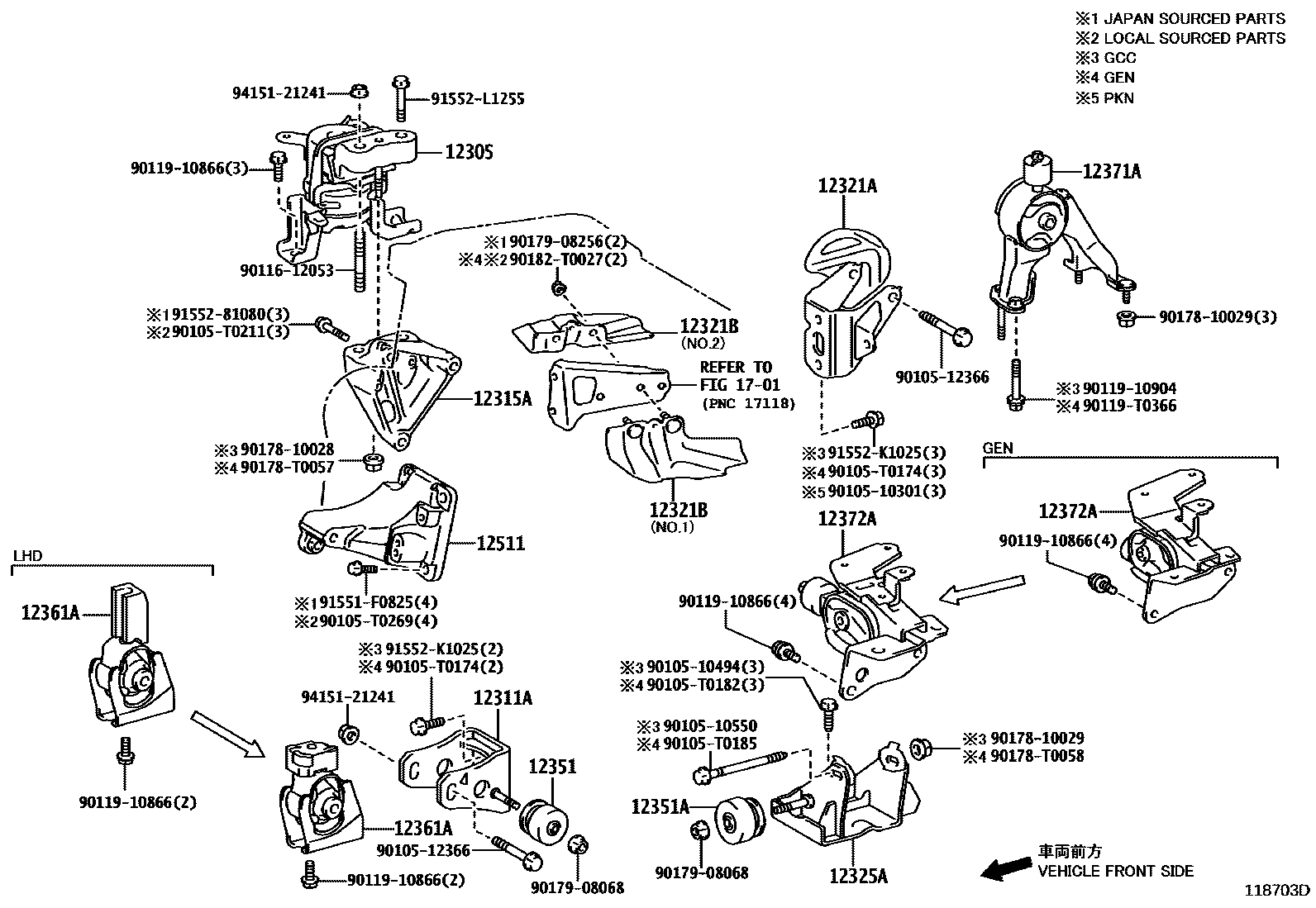 Toyota COROLLA Engine Mounting EPC diagram — 118703D