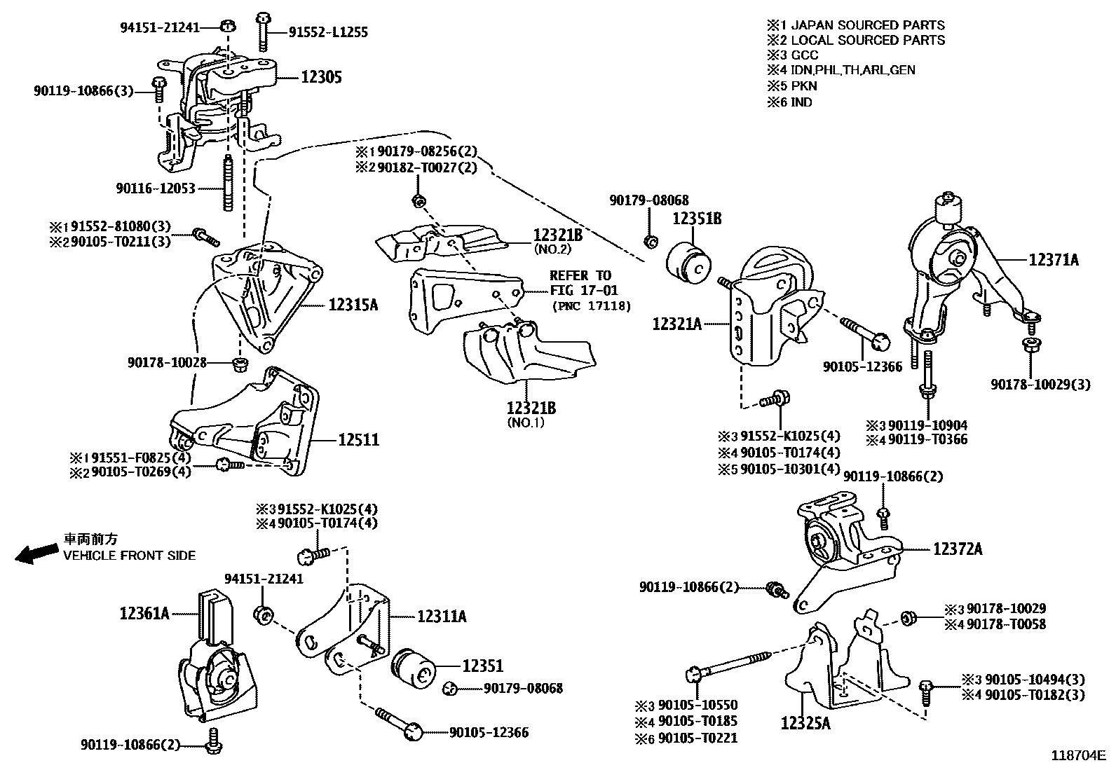 Toyota COROLLA Engine Mounting EPC diagram — 118704E