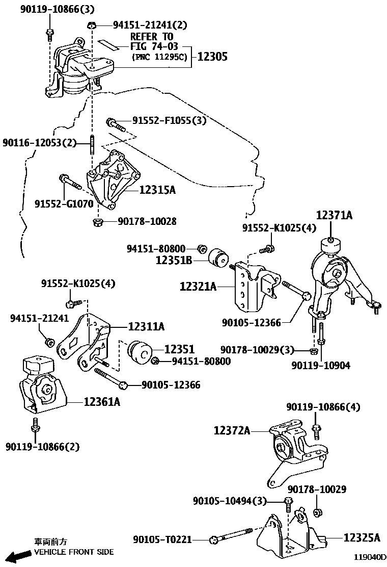 Toyota COROLLA Engine Mounting EPC diagram — 119040D