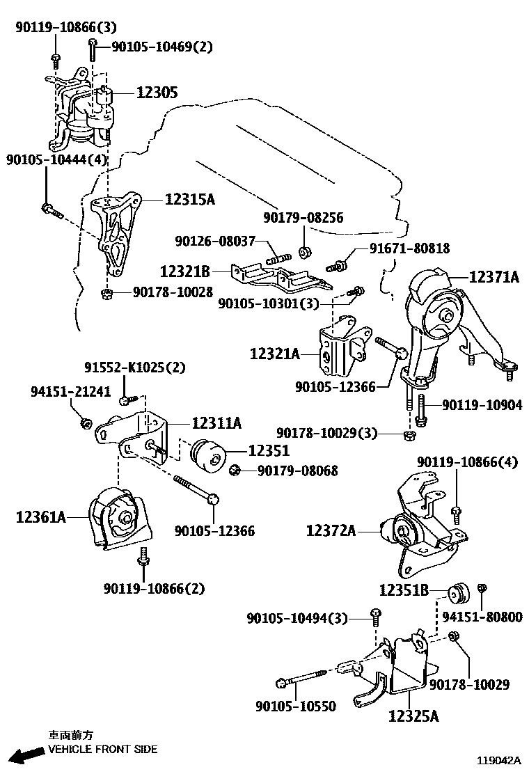 Toyota COROLLA Engine Mounting EPC diagram — 119042A