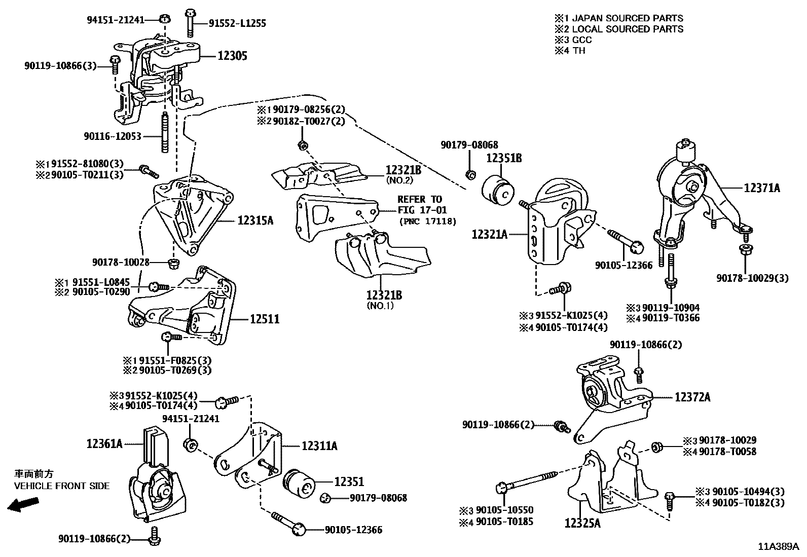 Toyota COROLLA Engine Mounting EPC diagram — 11A389A