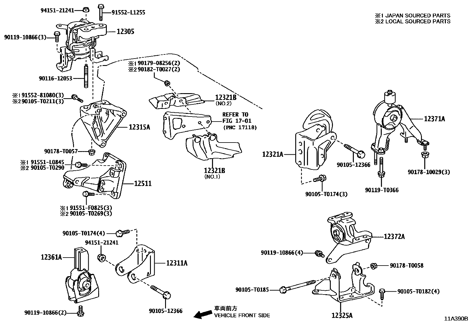 Toyota COROLLA Engine Mounting EPC diagram — 11A390B