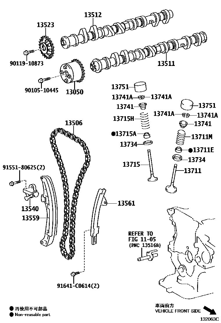 Toyota COROLLA Camshaft & Valve EPC diagram — 132063C