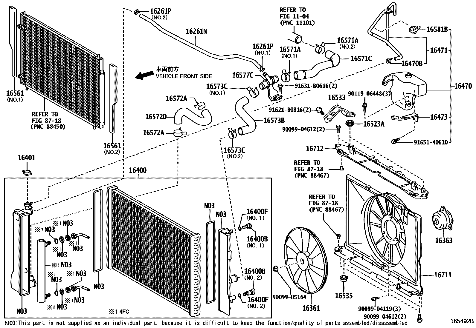 Toyota COROLLA RADIATOR & WATER OUTLET EPC diagram — 165492B