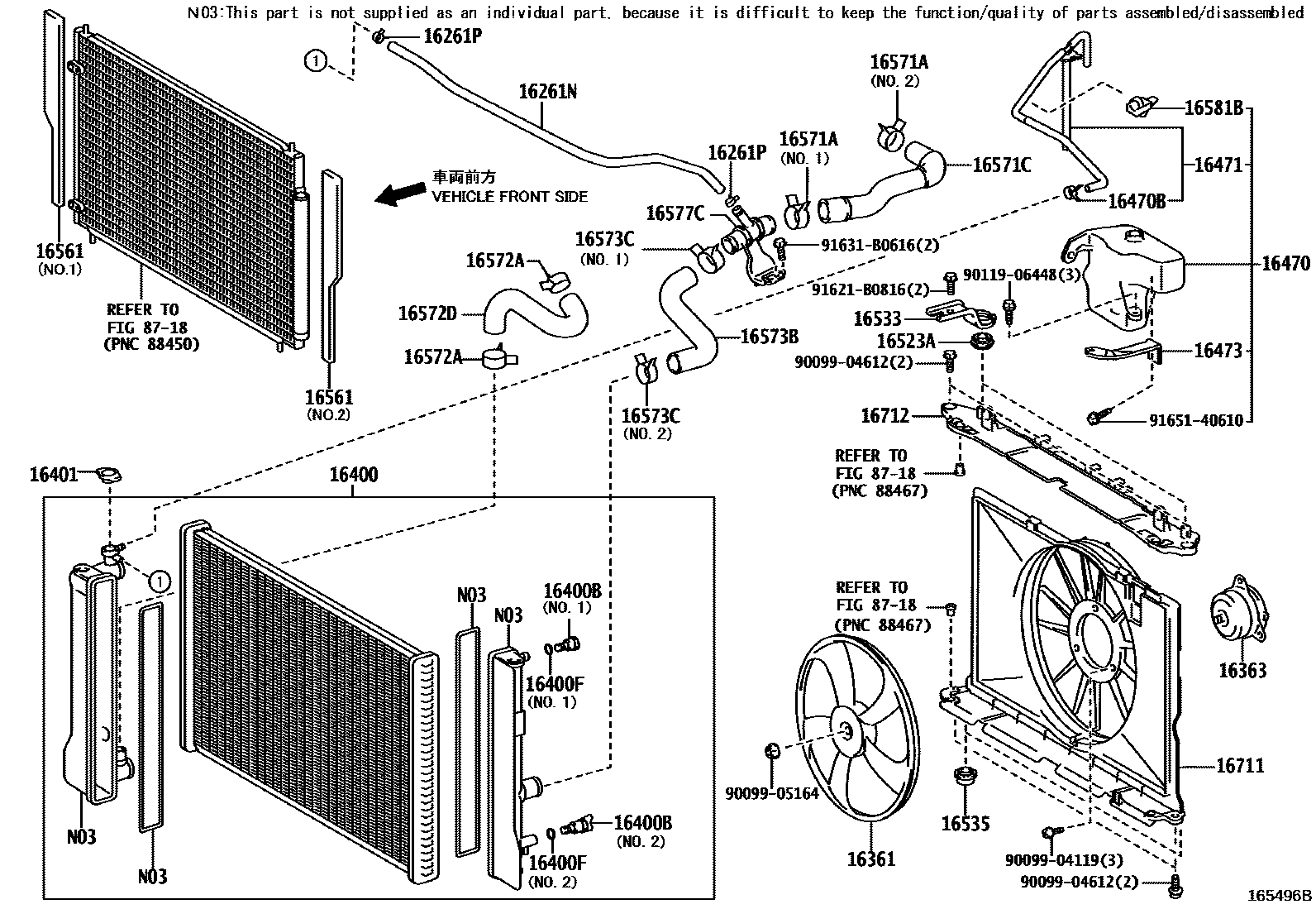Toyota COROLLA RADIATOR & WATER OUTLET EPC diagram — 165496B