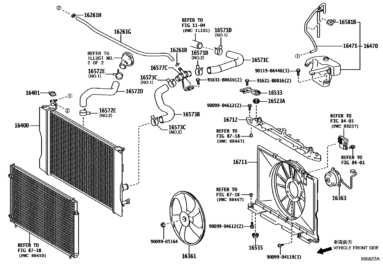 Toyota COROLLA RADIATOR & WATER OUTLET EPC diagram — 165622A