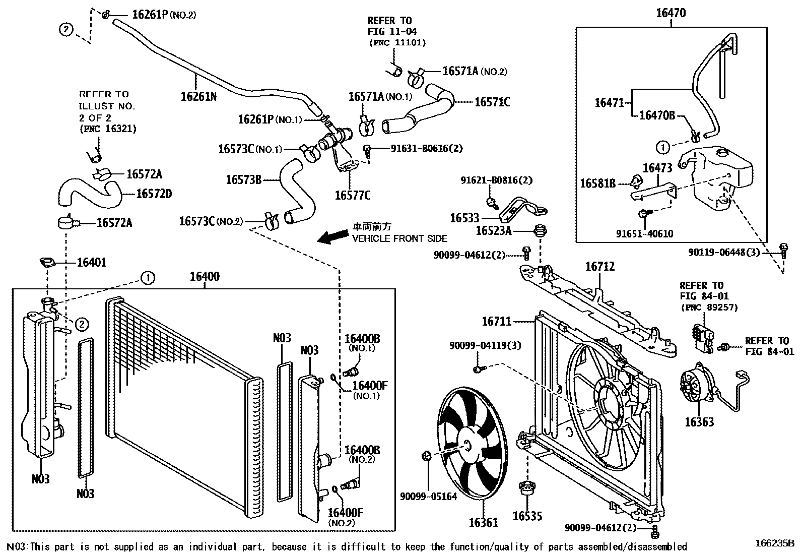 Toyota COROLLA RADIATOR & WATER OUTLET EPC diagram — 166235B