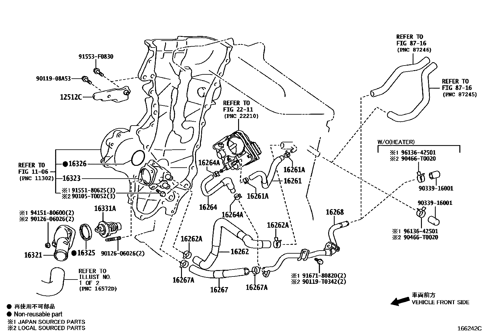 Toyota COROLLA RADIATOR & WATER OUTLET EPC diagram — 166242C