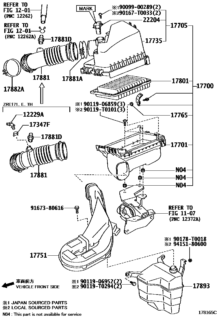 Toyota COROLLA Air Cleaner EPC diagram — 178165C