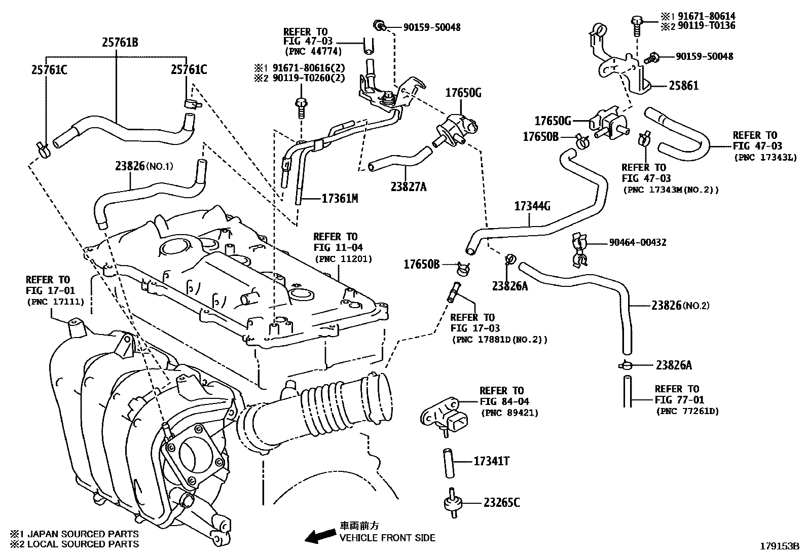 Toyota COROLLA vacuum tube EPC diagram — 179153B