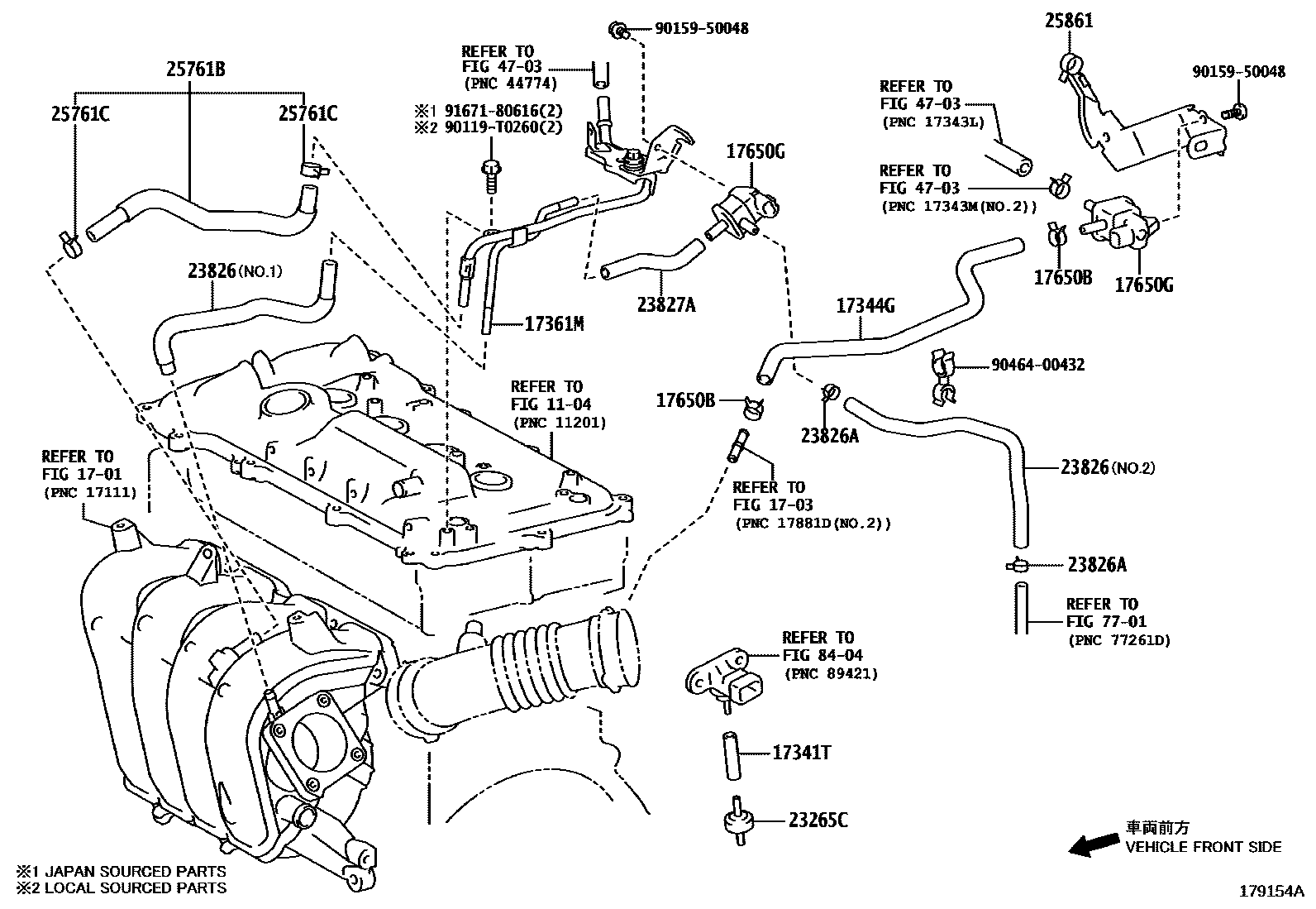 Toyota COROLLA vacuum tube EPC diagram — 179154A