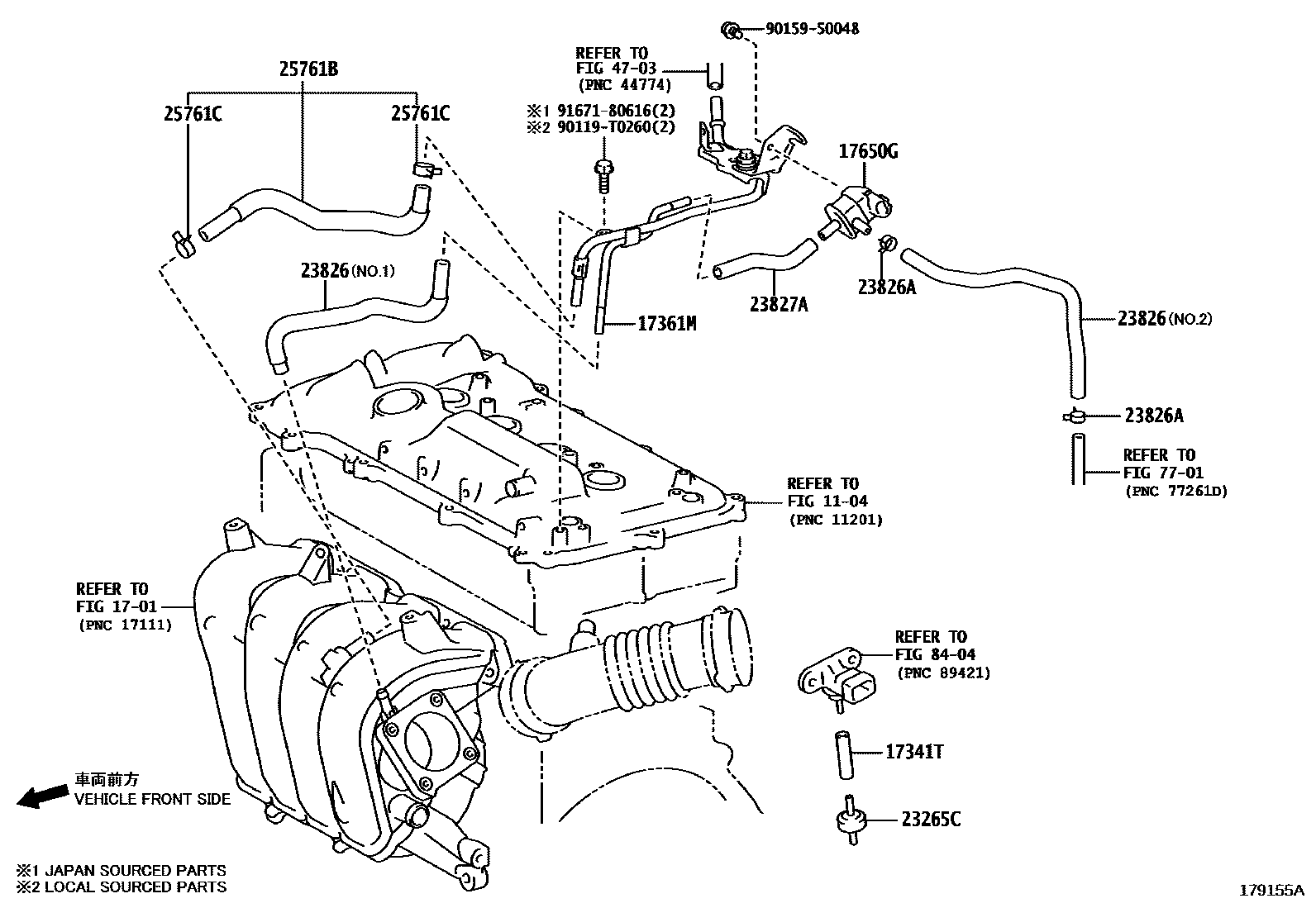 Toyota COROLLA vacuum tube EPC diagram — 179155A