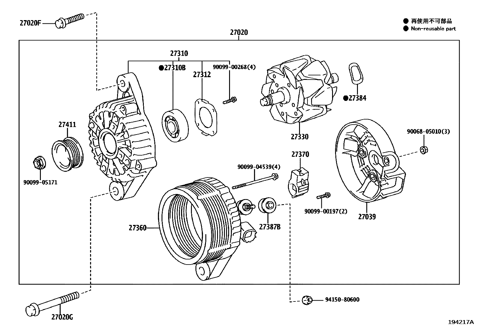 Toyota COROLLA Alternator EPC diagram — 194217A