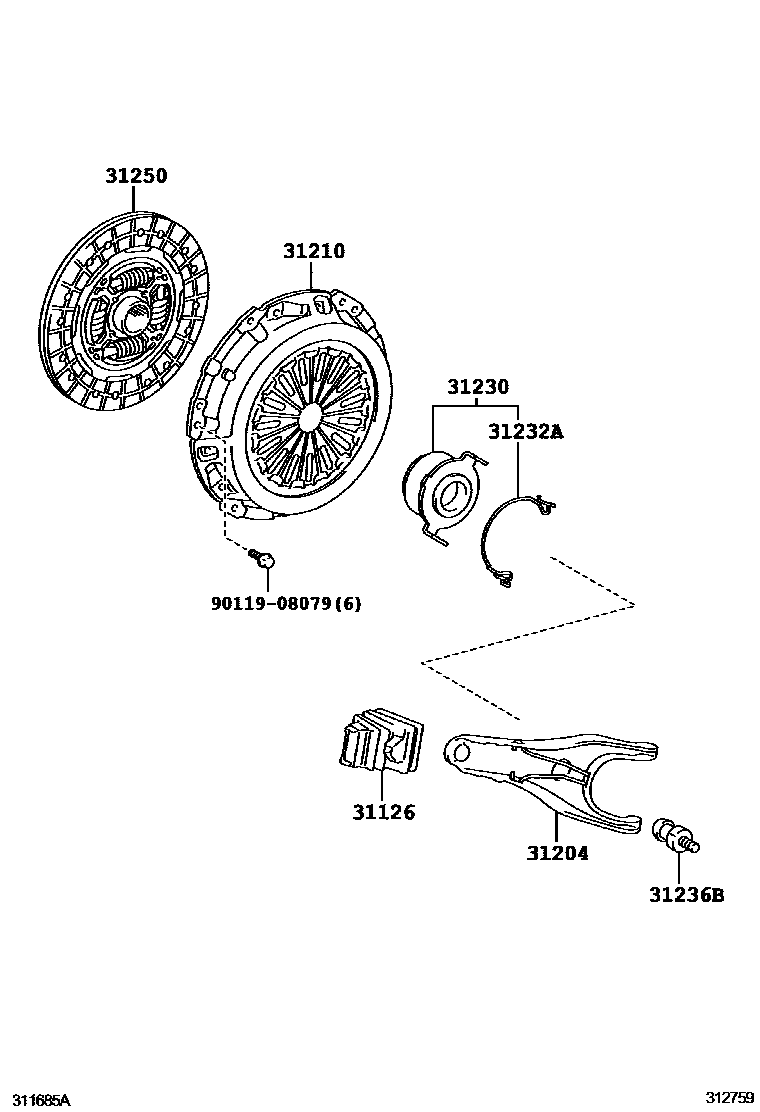 Toyota COROLLA 离合器和分离叉 EPC diagram — 312759