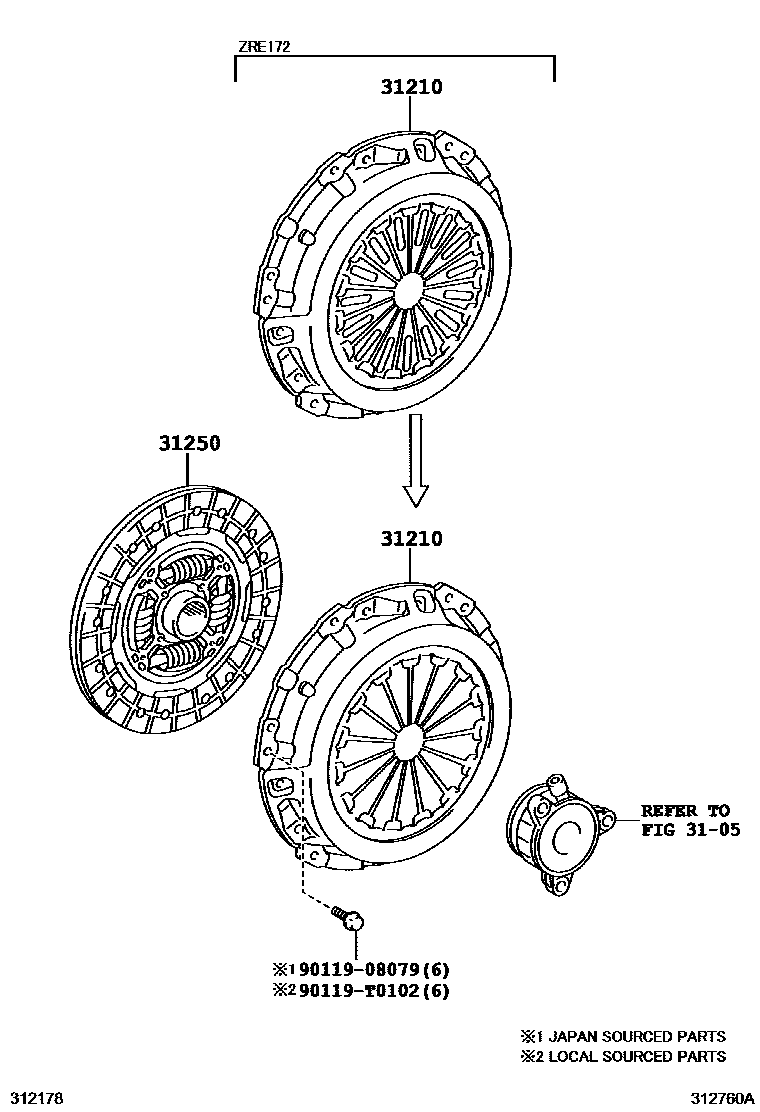 Toyota COROLLA 离合器和分离叉 EPC diagram — 312760A