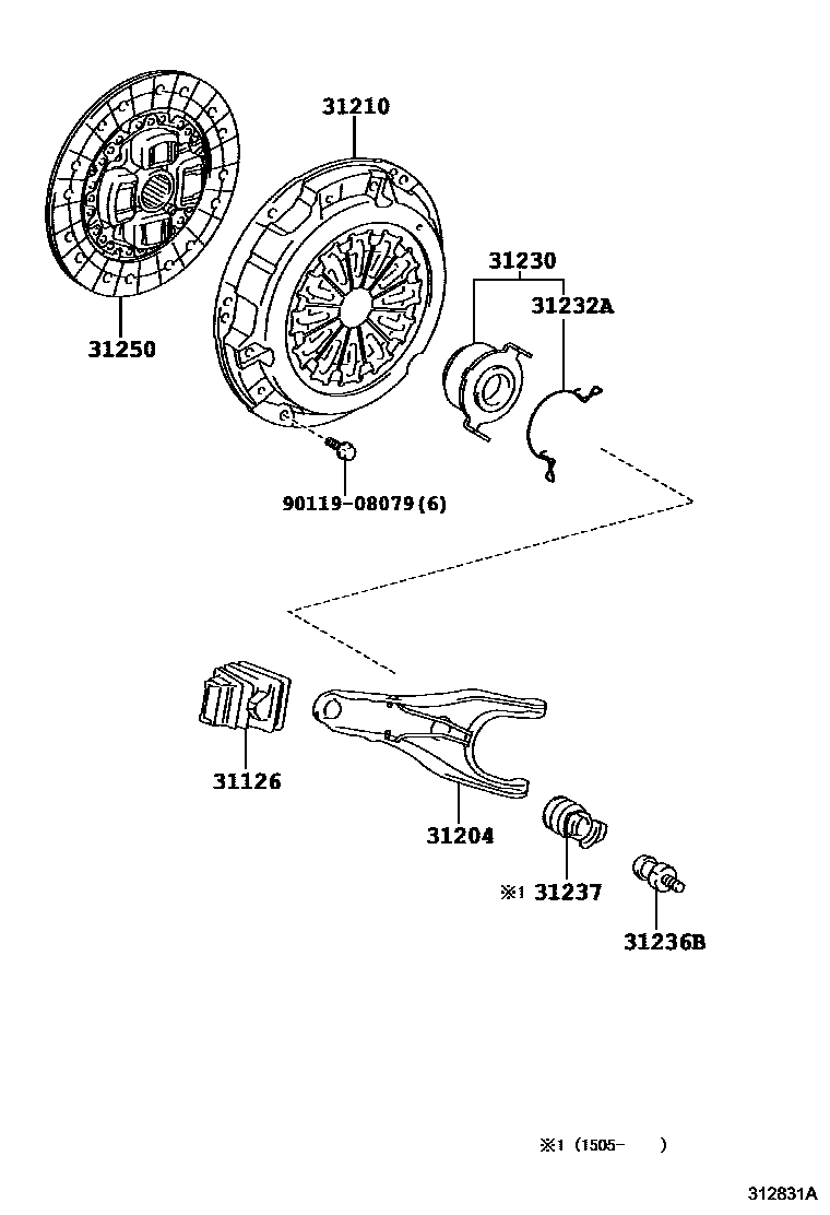 Toyota COROLLA 离合器和分离叉 EPC diagram — 312831A