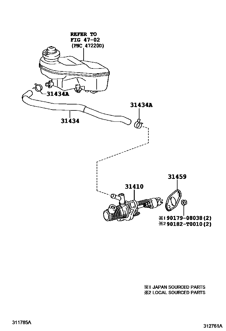 Toyota COROLLA 离合器总泵 EPC diagram — 312761A