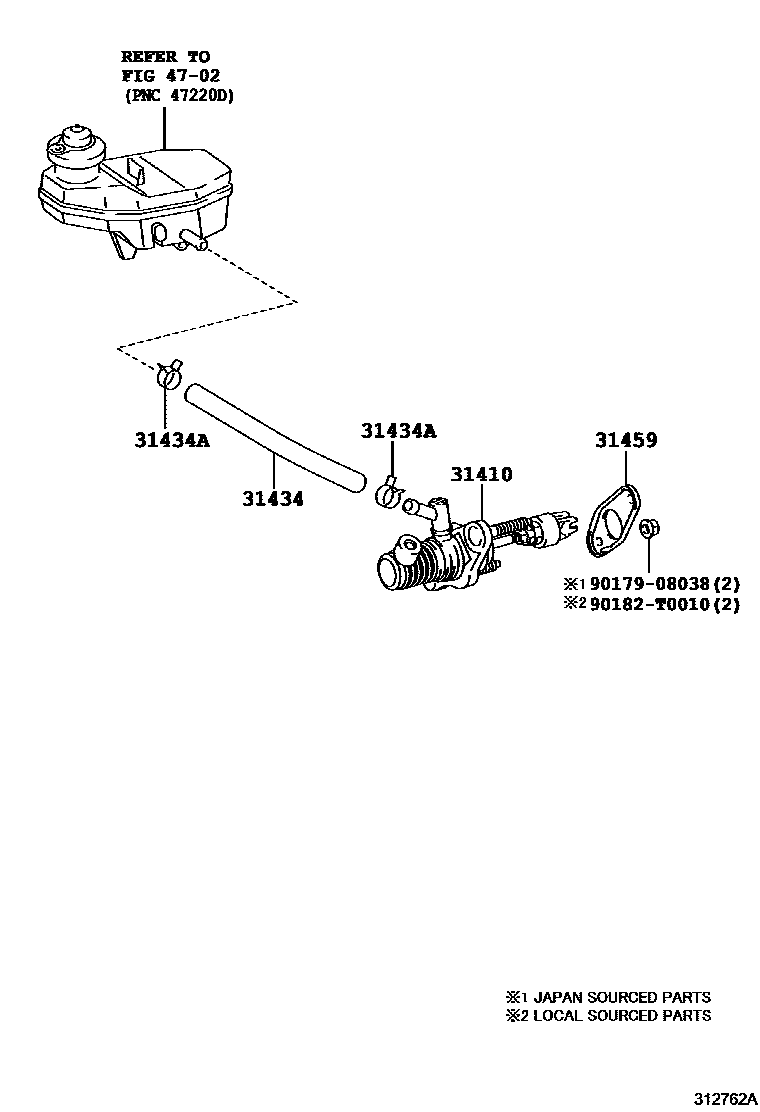 Toyota COROLLA 离合器总泵 EPC diagram — 312762A