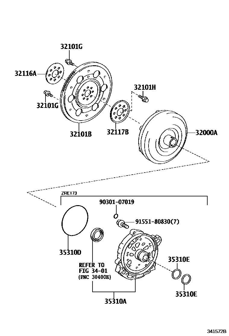 Toyota COROLLA 变矩器、前油泵(CVT) EPC diagram — 341572B