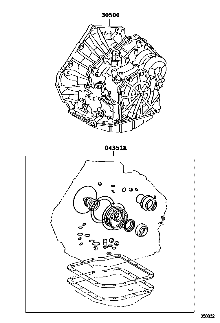 Toyota COROLLA 传动桥或变速器总成和衬垫组件(ATM) EPC diagram — 358832